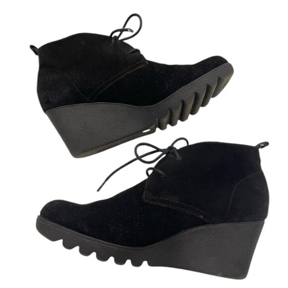 Donald J. Pliner Black Suede Lace-up Heeled Wedge Ankle Booties Size 11 - Picture 2 of 14